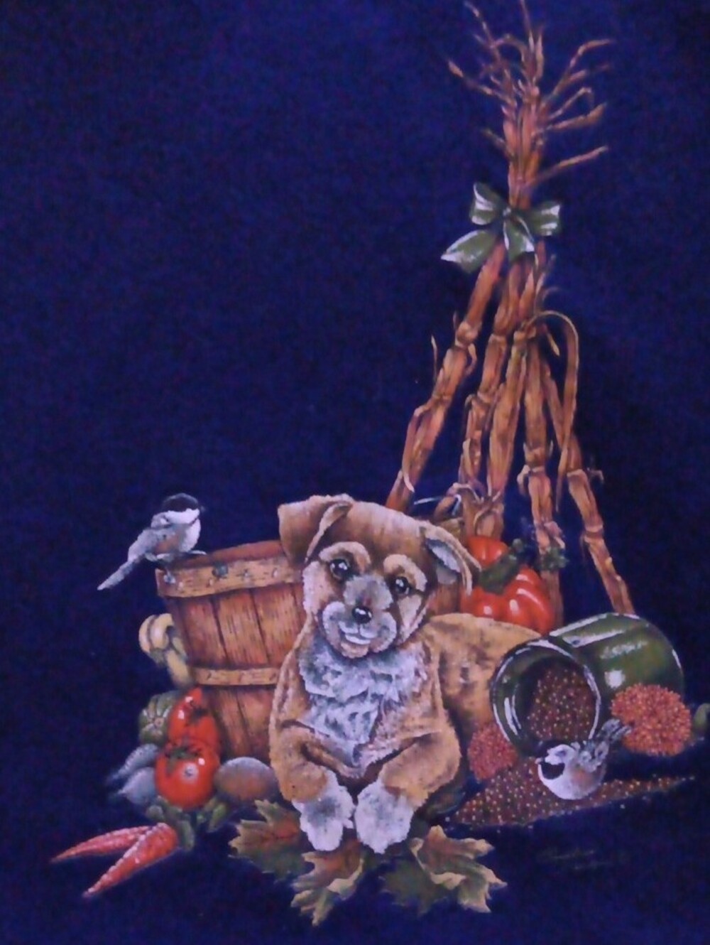 Womens Navy Blue  Crewneck Sweatshirt with Adorable Autumn Puppy Graphic Large - Picture 4 of 4